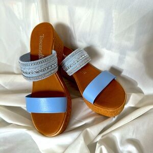 Boho beaded blue and tan sandals